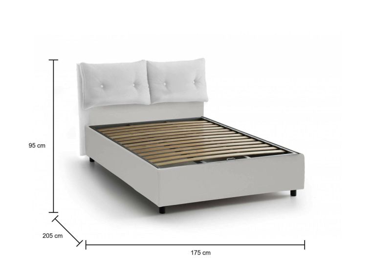 Letto matrimoniale Elisabetta, Letto contenitore con rivestimento in tessuto, 100% Made in Italy, Apertura frontale, adatto per materasso Cm 160x190, Bianco