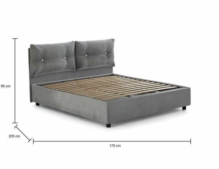 Letto matrimoniale Elisabetta, Letto contenitore con rivestimento in tessuto, 100% Made in Italy, Apertura frontale, adatto per materasso Cm 160x190, Grigio