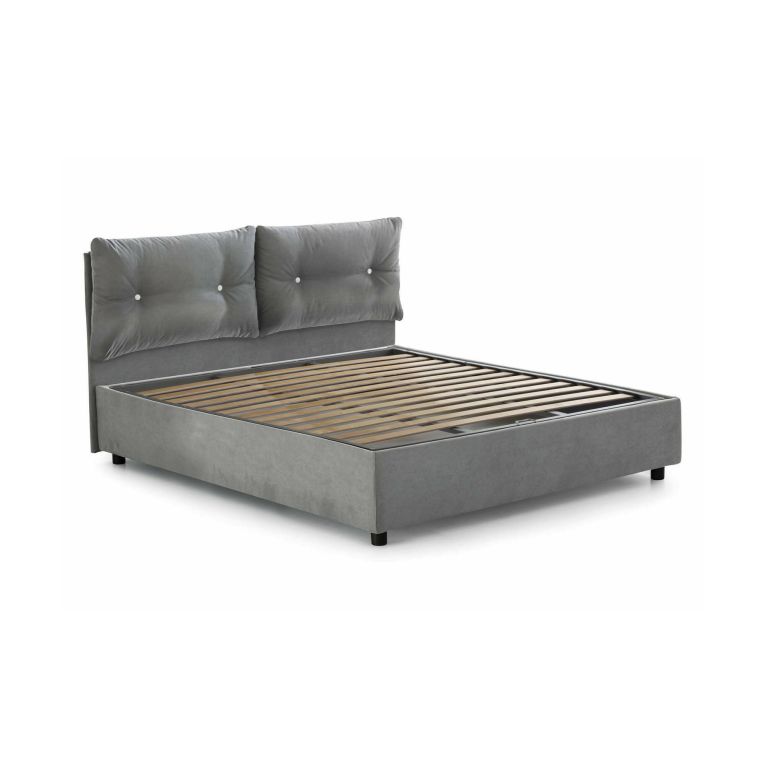 Letto matrimoniale Fabiana, Letto contenitore con rivestimento in tessuto, 100% Made in Italy, Apertura frontale, adatto per materasso Cm 160x200, Grigio
