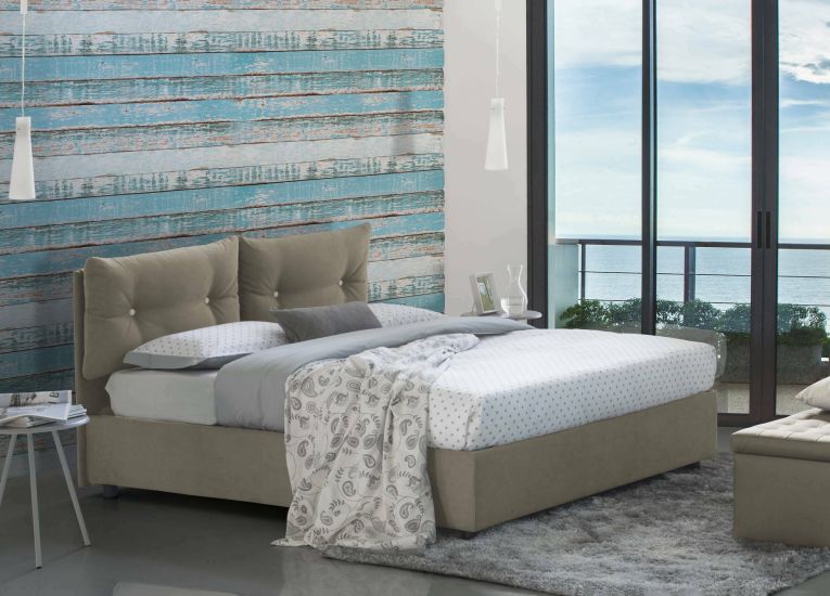 Letto matrimoniale Fabiana, Letto contenitore con rivestimento in tessuto, 100% Made in Italy, Apertura frontale, adatto per materasso Cm 160x200, Tortora