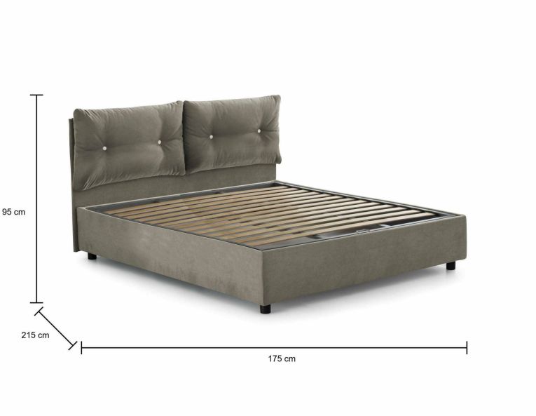 Letto matrimoniale Fabiana, Letto contenitore con rivestimento in tessuto, 100% Made in Italy, Apertura frontale, adatto per materasso Cm 160x200, Tortora