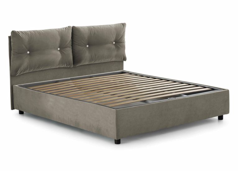 Letto matrimoniale Fabiana, Letto contenitore con rivestimento in tessuto, 100% Made in Italy, Apertura frontale, adatto per materasso Cm 160x200, Tortora