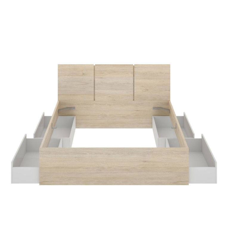 Letto matrimoniale Fadner, Sommier per camera da letto, Giroletto per stanza, Struttura porta materasso, 166x205 h96 cm, Bianco e Rovere