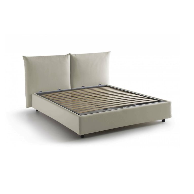 Letto matrimoniale Gabriella, Letto contenitore con rivestimento in tessuto, 100% Made in Italy, Apertura frontale, adatto per materasso Cm 160x200, Beige