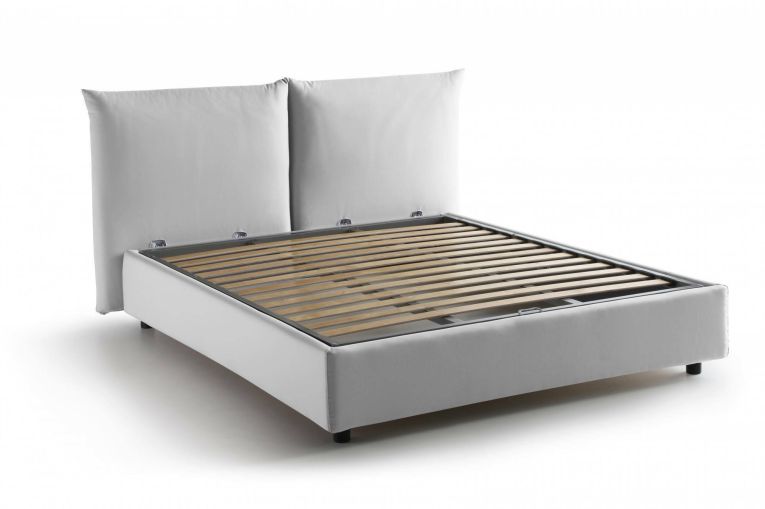 Letto matrimoniale Gabriella, Letto contenitore con rivestimento in tessuto, 100% Made in Italy, Apertura frontale, adatto per materasso Cm 160x200, Bianco