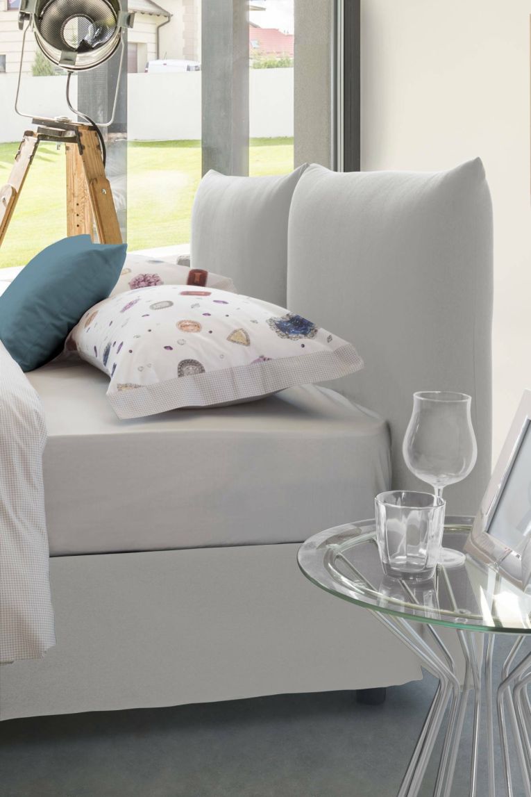 Letto matrimoniale Gabriella, Letto contenitore con rivestimento in tessuto, 100% Made in Italy, Apertura frontale, adatto per materasso Cm 160x200, Bianco