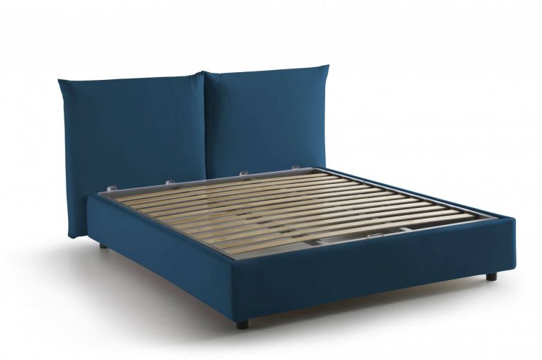 Letto matrimoniale Gabriella, Letto contenitore con rivestimento in tessuto, 100% Made in Italy, Apertura frontale, adatto per materasso Cm 160x200, Blu