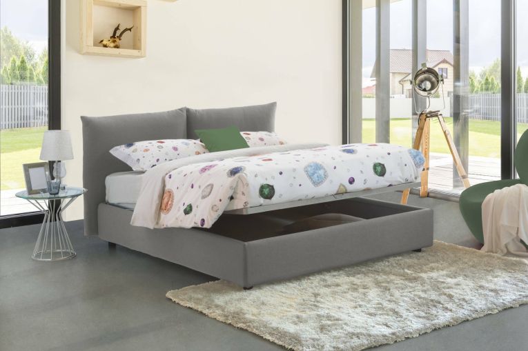 Letto matrimoniale Gabriella, Letto contenitore con rivestimento in tessuto, 100% Made in Italy, Apertura frontale, adatto per materasso Cm 160x200, Grigio