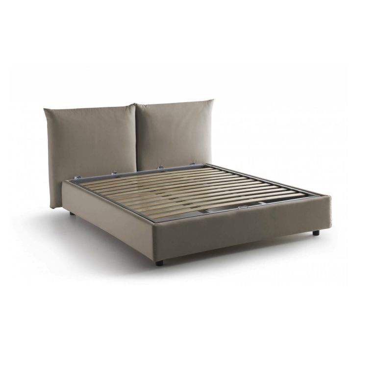 Letto matrimoniale Gabriella, Letto contenitore con rivestimento in tessuto, 100% Made in Italy, Apertura frontale, adatto per materasso Cm 160x200, Tortora