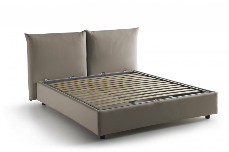 Letto matrimoniale Gabriella, Letto contenitore con rivestimento in tessuto, 100% Made in Italy, Apertura frontale, adatto per materasso Cm 160x200, Tortora