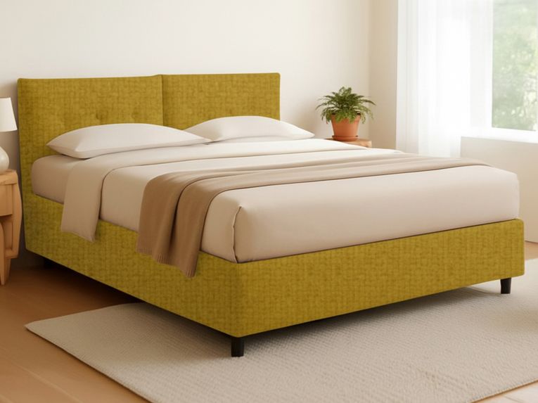 Letto Matrimoniale Giallo Ocra Sfoderabile Contenitore, Dimensione Materasso 160x190 cm - Levice