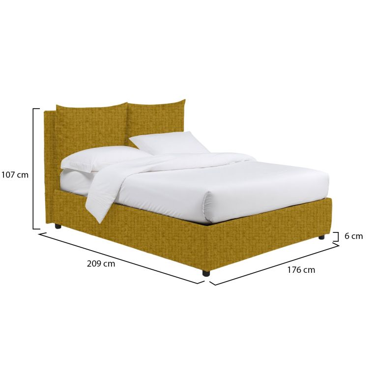 Letto Matrimoniale Giallo Ocra Sfoderabile Contenitore, Dimensione Materasso 160x200 cm - Davoli