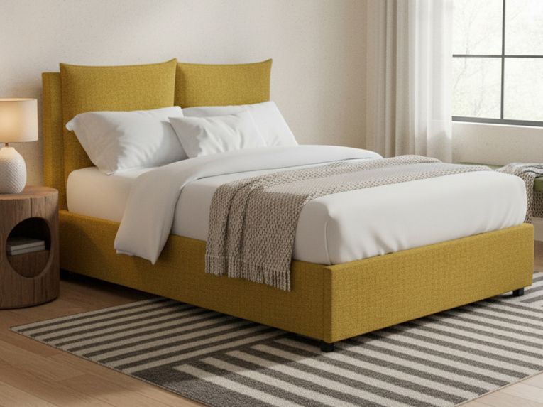 Letto Matrimoniale Giallo Ocra Sfoderabile Contenitore, Dimensione Materasso 160x200 cm - Davoli