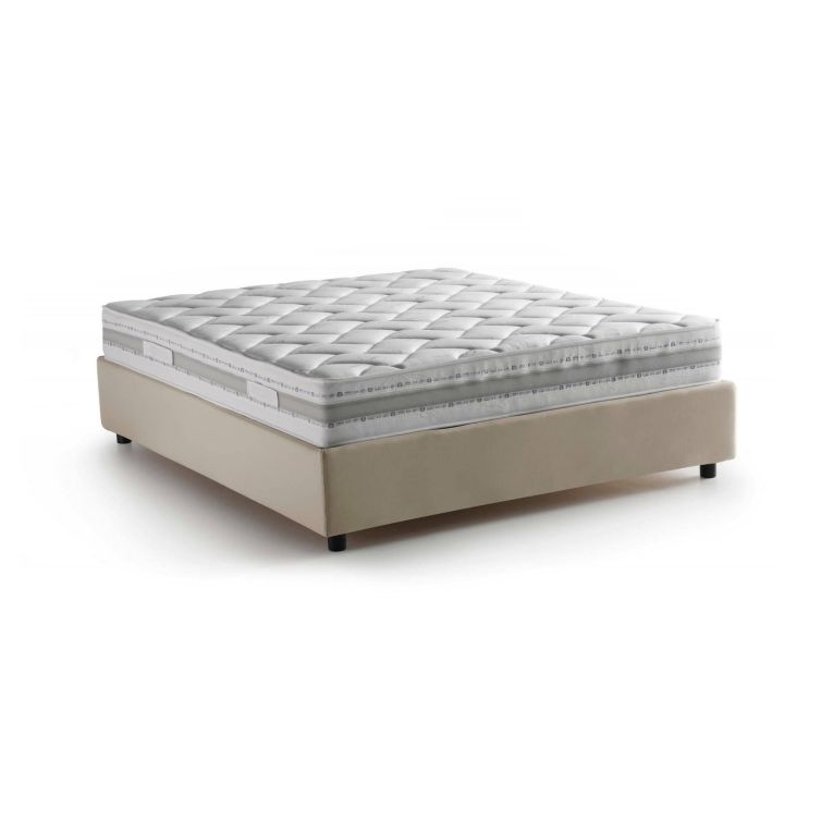 Letto matrimoniale Gioia, Letto contenitore con rivestimento in tessuto, 100% Made in Italy, Apertura frontale, con materasso Cm 140x200 incluso, Beige