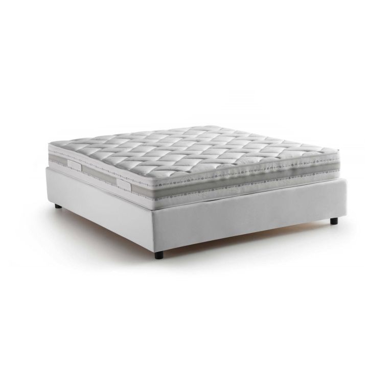 Letto matrimoniale Gioia, Letto contenitore con rivestimento in tessuto, 100% Made in Italy, Apertura frontale, con materasso Cm 140x200 incluso, Bianco