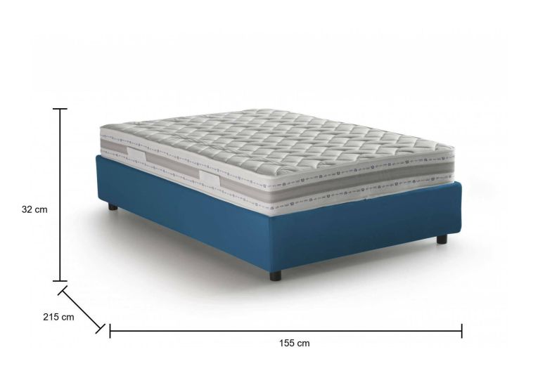 Letto matrimoniale Gioia, Letto contenitore con rivestimento in tessuto, 100% Made in Italy, Apertura frontale, con materasso Cm 140x200 incluso, Blu
