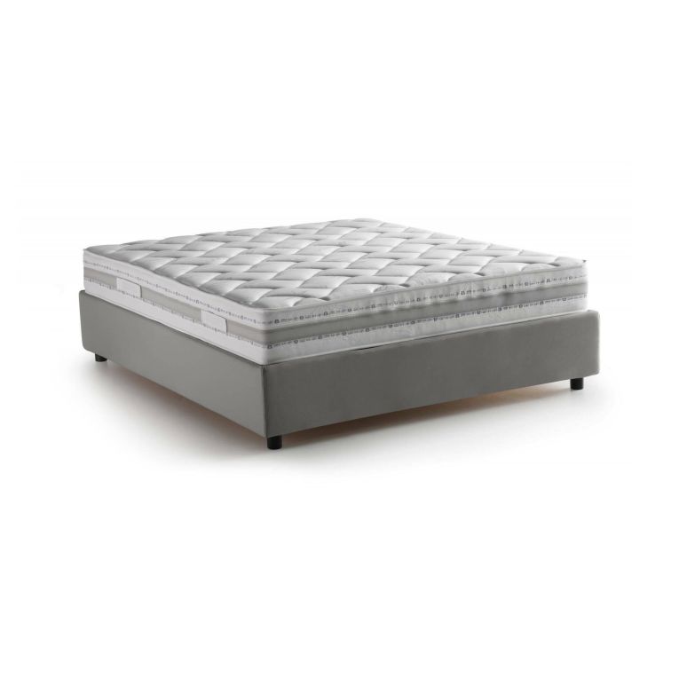 Letto matrimoniale Gioia, Letto contenitore con rivestimento in tessuto, 100% Made in Italy, Apertura frontale, con materasso Cm 140x200 incluso, Grigio
