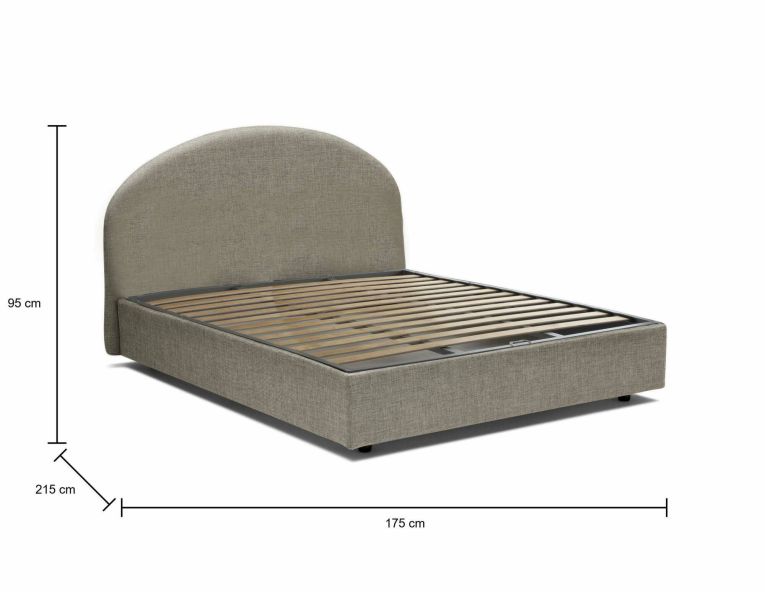 Letto matrimoniale Giulia, Letto contenitore con rivestimento in tessuto, 100% Made in Italy, Apertura frontale, adatto per materasso Cm 160x200, Tortora