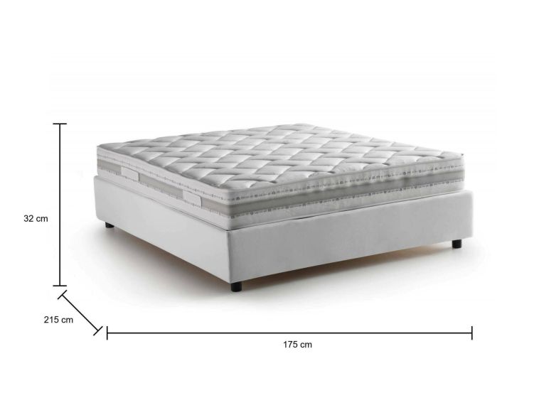 Letto matrimoniale Grace, Letto contenitore con rivestimento in tessuto, 100% Made in Italy, Apertura frontale, con materasso Cm 160x200 incluso, Bianco