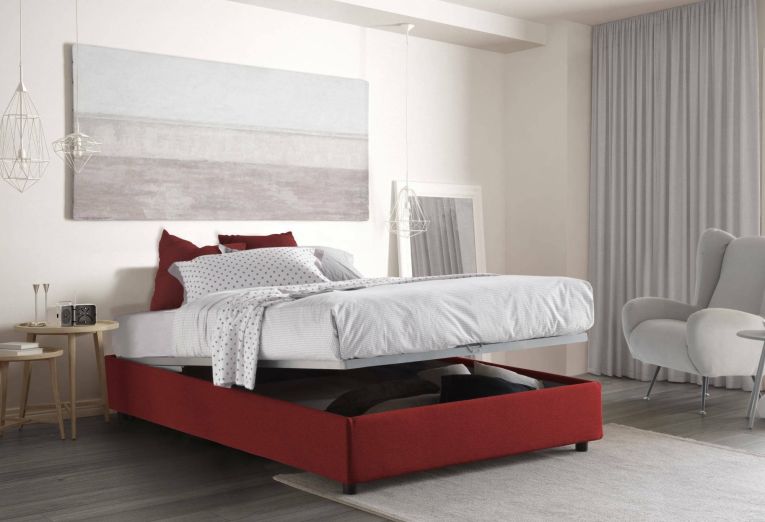 Letto matrimoniale Grace, Letto contenitore con rivestimento in tessuto, 100% Made in Italy, Apertura frontale, con materasso Cm 160x200 incluso, Rosso
