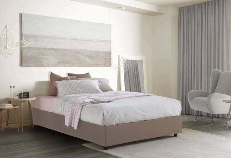 Letto matrimoniale Grace, Letto contenitore con rivestimento in tessuto, 100% Made in Italy, Apertura frontale, con materasso Cm 160x200 incluso, Tortora