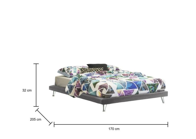 Letto matrimoniale grigio 170x205cm imbottito - Arbatrax
