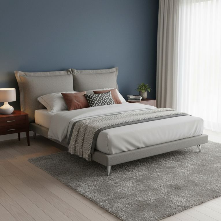 Letto matrimoniale grigio 180x220cm imbottito - Anatoly