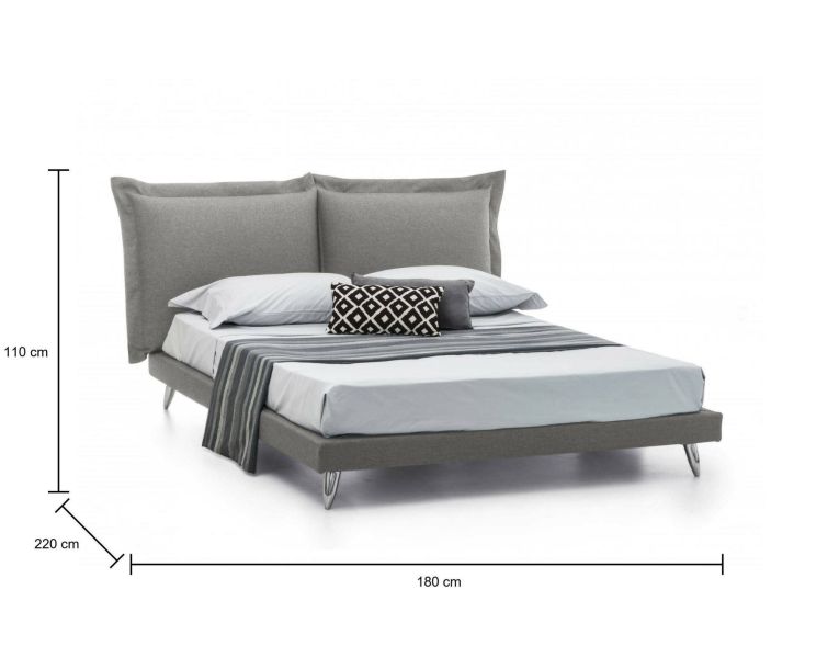 Letto matrimoniale grigio 180x220cm imbottito - Anatoly