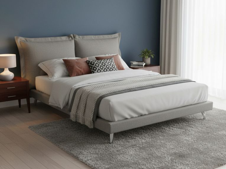 Letto matrimoniale grigio 180x220cm imbottito - Anatoly