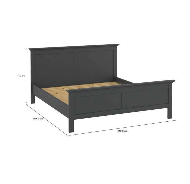 Letto matrimoniale grigio 199x210cm rete inclusa - Abies