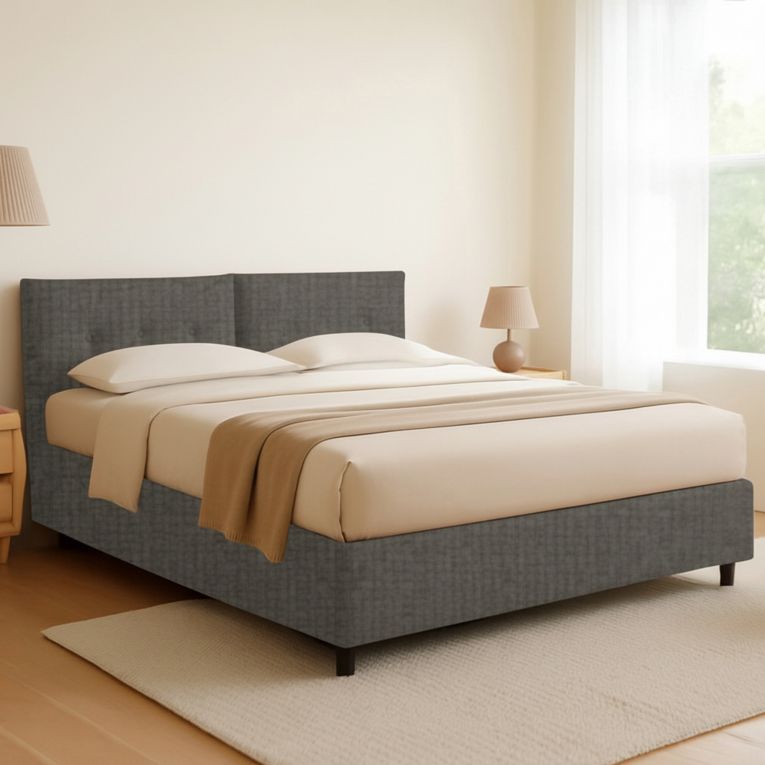 Letto Matrimoniale Grigio Antracite Sfoderabile Contenitore, Dimensione Materasso 160x190 cm Made in Italy - Levice