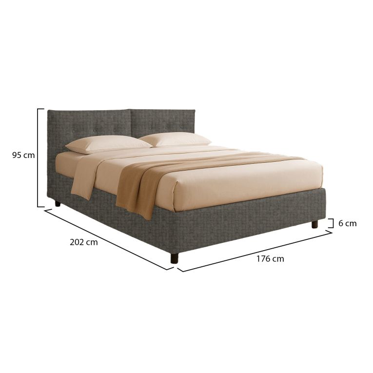 Letto Matrimoniale Grigio Antracite Sfoderabile Contenitore, Dimensione Materasso 160x190 cm Made in Italy - Levice
