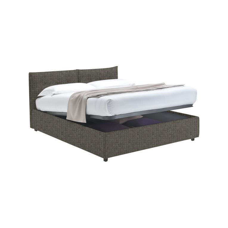Letto Matrimoniale Grigio Antracite Sfoderabile Contenitore, Dimensione Materasso 160x190 cm Made in Italy - Levice