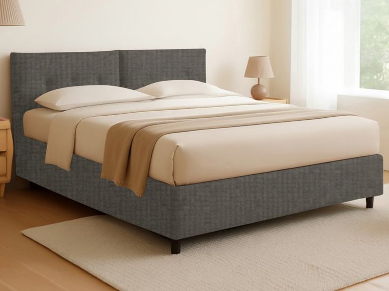 Letto Matrimoniale Grigio Antracite Sfoderabile Contenitore, Dimensione Materasso 160x190 cm Made in Italy - Levice