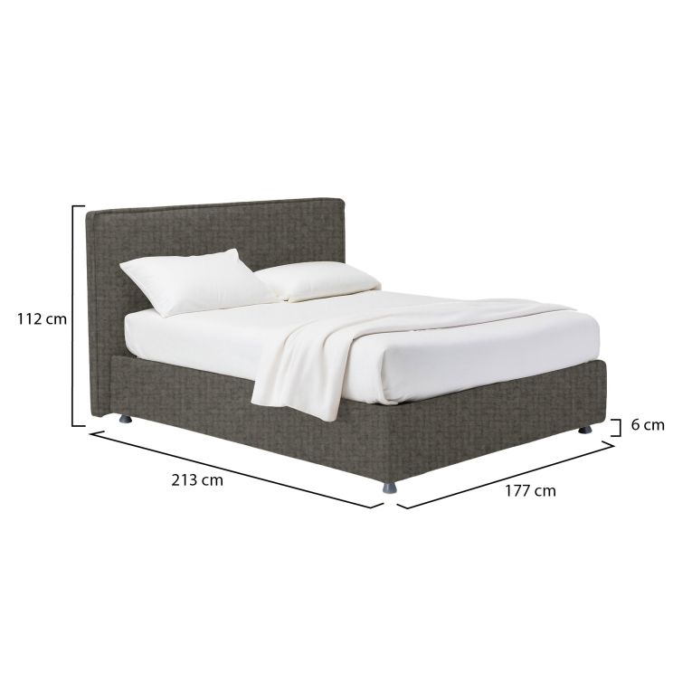 Letto Matrimoniale Grigio Antracite Sfoderabile Contenitore, Dimensione Materasso 160x200 cm Made in Italy - Lenta