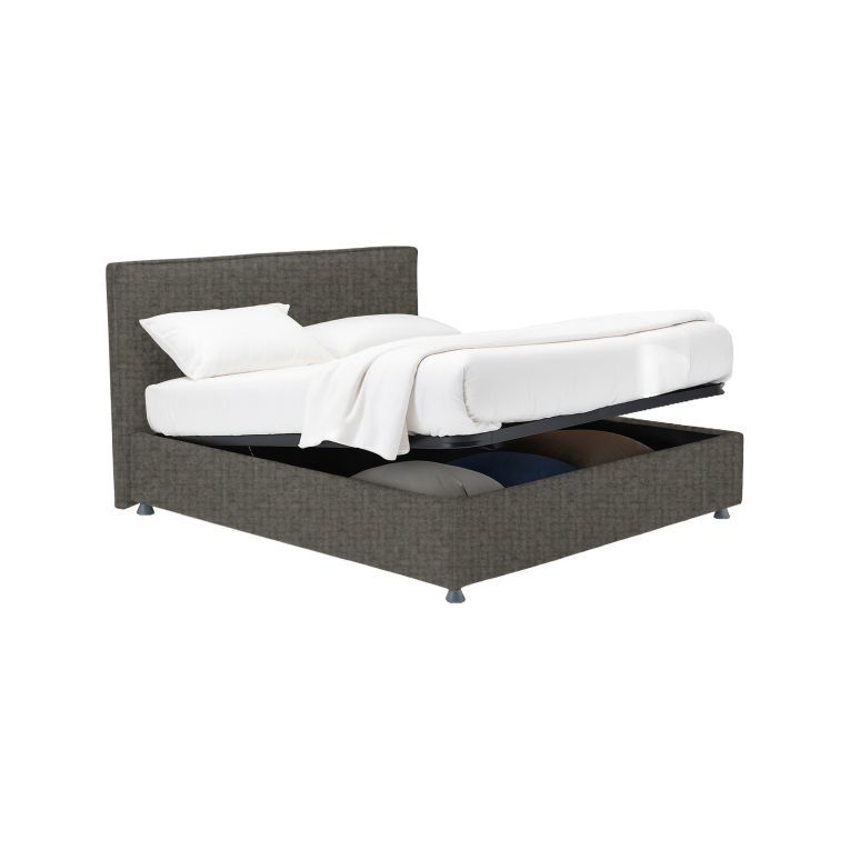 Letto Matrimoniale Grigio Antracite Sfoderabile Contenitore, Dimensione Materasso 160x200 cm Made in Italy - Lenta