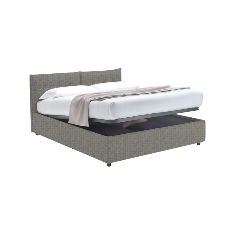 Letto Matrimoniale Grigio Cenere Sfoderabile Contenitore, Dimensione Materasso 160x190 cm - Levice