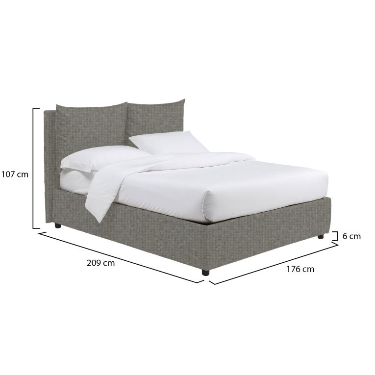 Letto Matrimoniale Grigio Cenere Sfoderabile Contenitore, Dimensione Materasso 160x200 cm - Davoli
