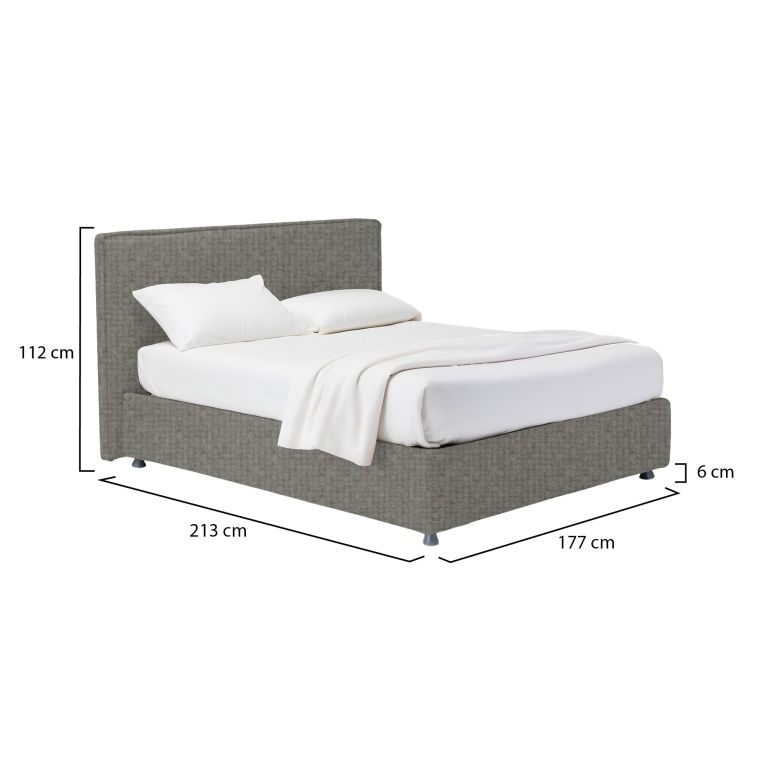 Letto Matrimoniale Grigio Cenere Sfoderabile Contenitore, Dimensione Materasso 160x200 cm - Lenta