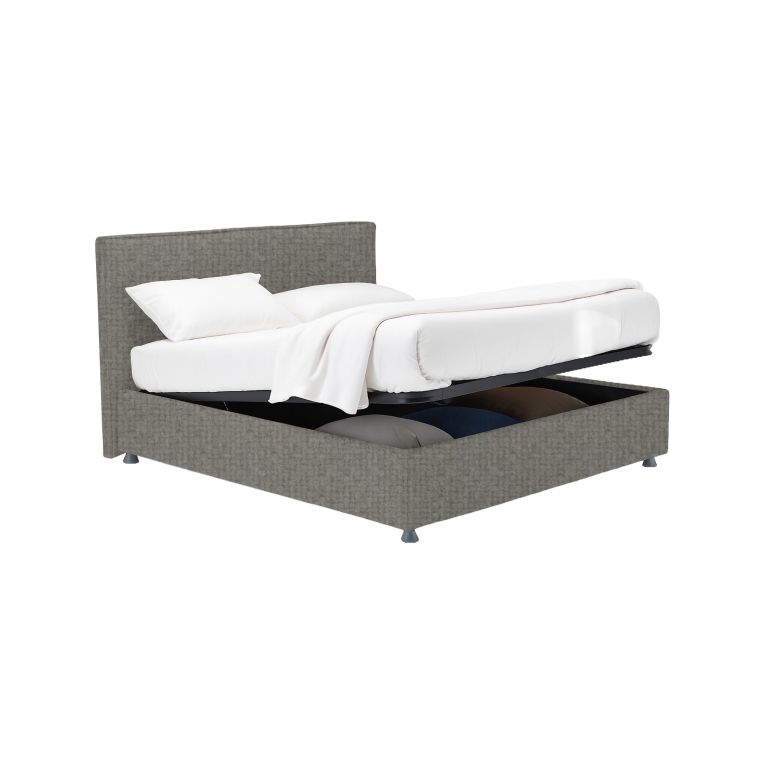 Letto Matrimoniale Grigio Cenere Sfoderabile Contenitore, Dimensione Materasso 160x200 cm - Lenta