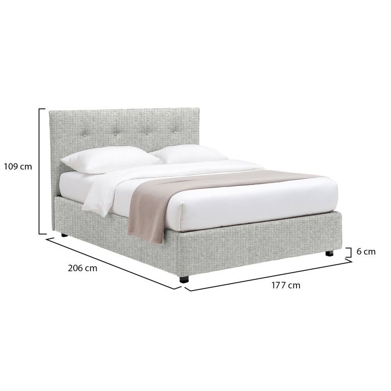 Letto Matrimoniale Grigio Chiaro Sfoderabile Contenitore, Dimensione Materasso 160x190 cm - Colere