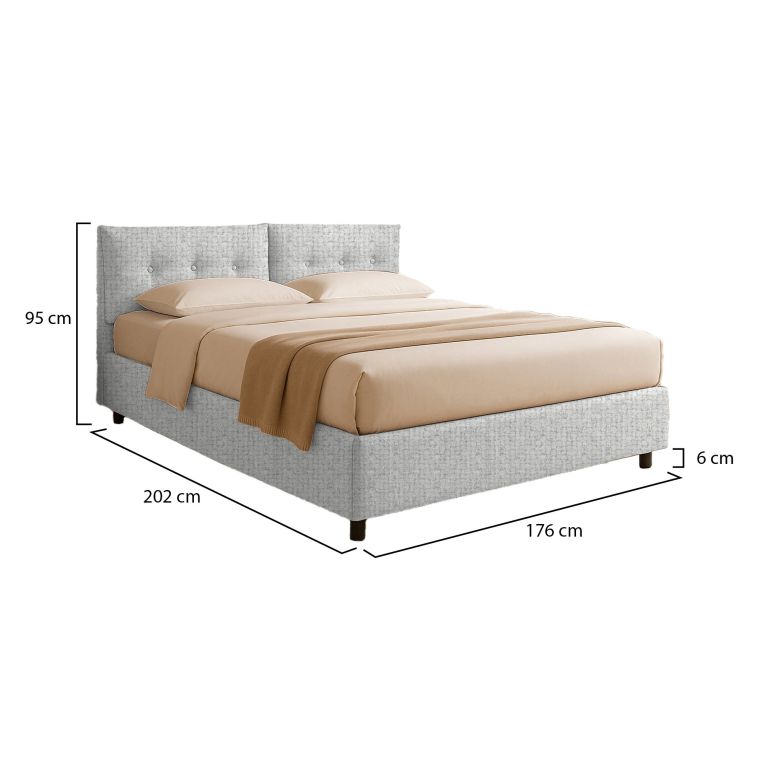Letto Matrimoniale Grigio Chiaro Sfoderabile Contenitore, Dimensione Materasso 160x190 cm - Levice