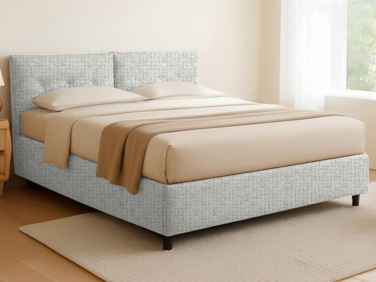 Letto Matrimoniale Grigio Chiaro Sfoderabile Contenitore, Dimensione Materasso 160x190 cm - Levice