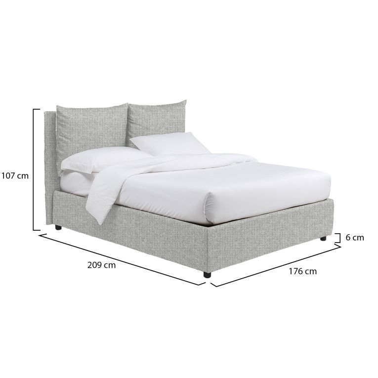 Letto Matrimoniale Grigio Chiaro Sfoderabile Contenitore, Dimensione Materasso 160x200 cm - Davoli