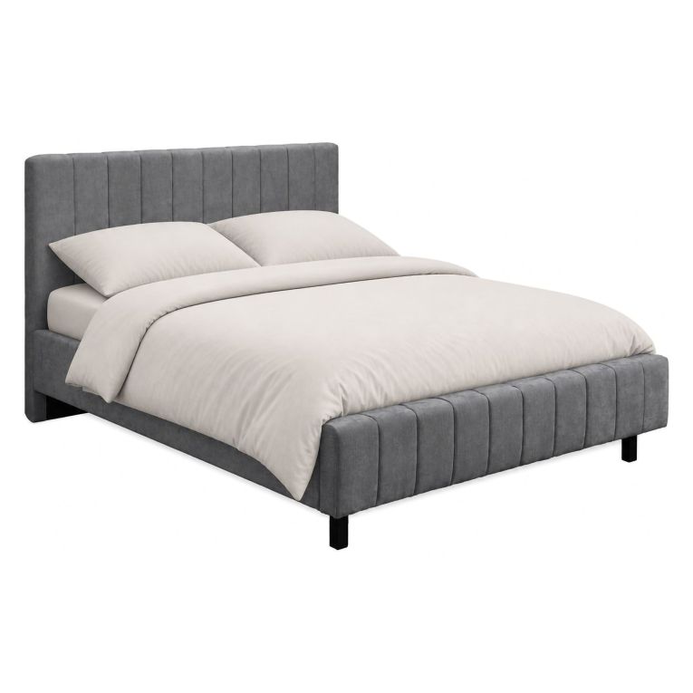 Letto Matrimoniale Grigio Dimensione Materasso 160x200 cm Testiera e Giroletto Imbottiti, Imbottito - Exmouth