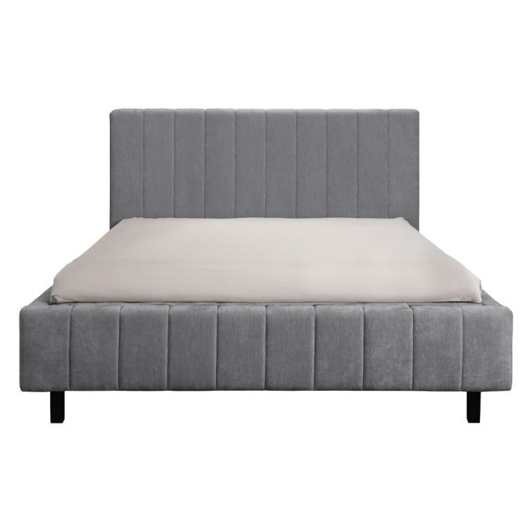 Letto Matrimoniale Grigio Dimensione Materasso 160x200 cm Testiera e Giroletto Imbottiti, Imbottito - Exmouth