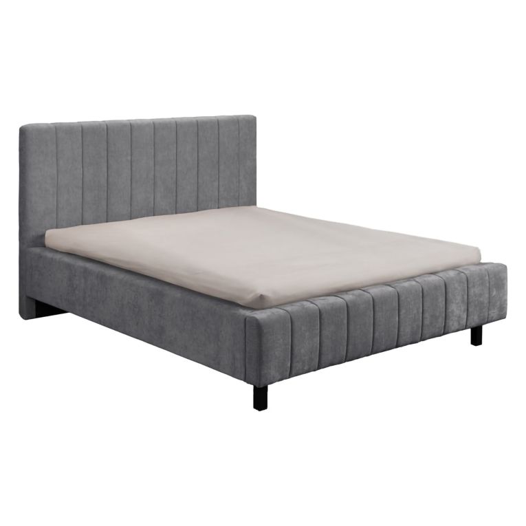 Letto Matrimoniale Grigio Dimensione Materasso 160x200 cm Testiera e Giroletto Imbottiti, Imbottito - Exmouth