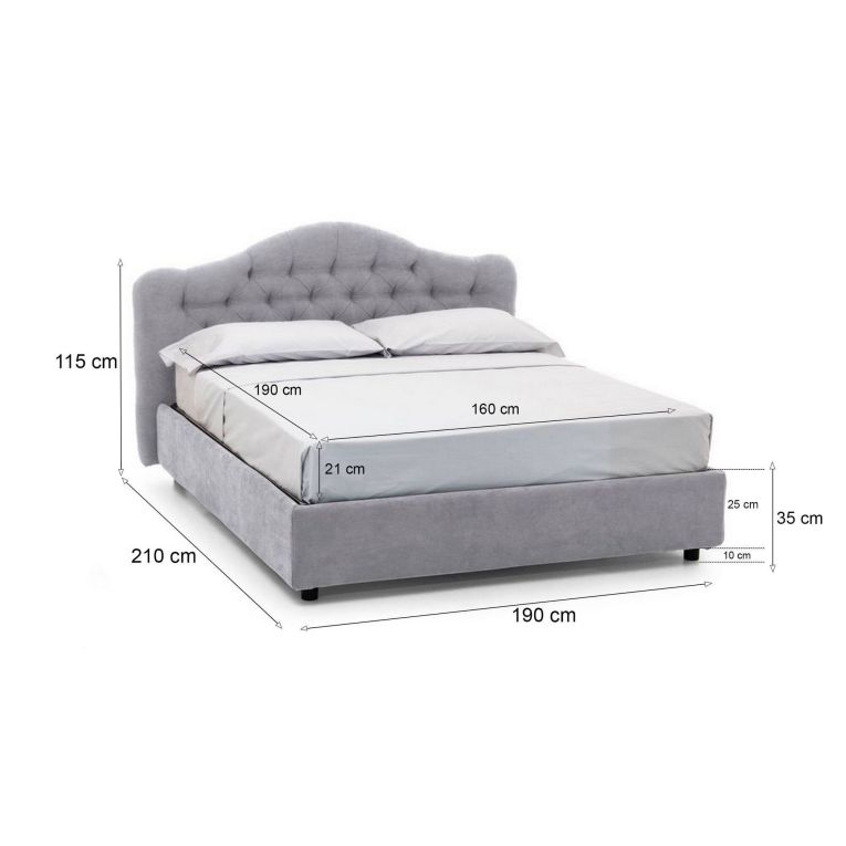 Letto Matrimoniale Grigio Materasso Incluso Sfoderabile, Contenitore Made in Italy - Allik