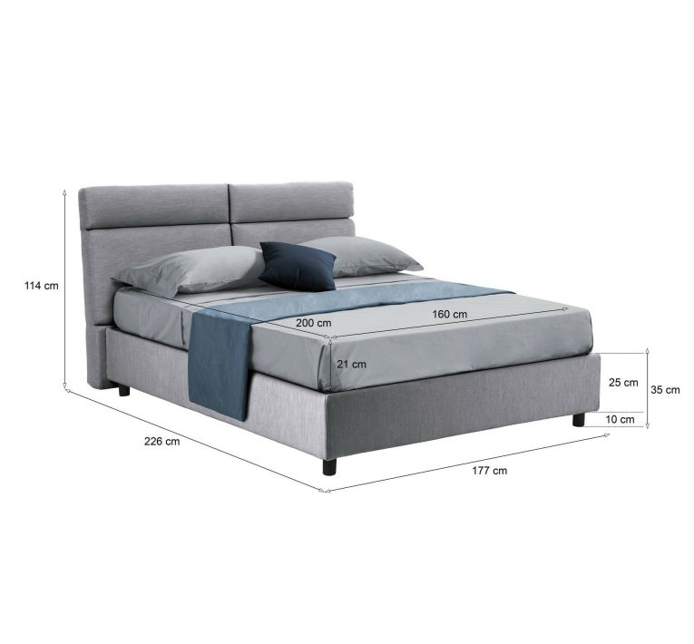 Letto Matrimoniale Grigio Materasso Incluso Sfoderabile, Contenitore Made in Italy - Annus