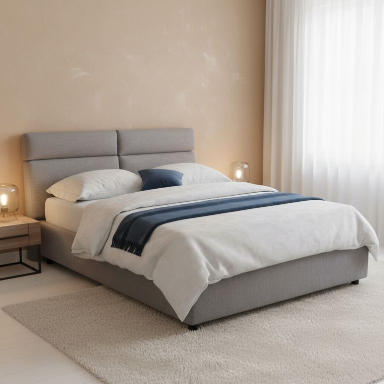 Letto Matrimoniale Grigio Materasso Incluso Sfoderabile, Contenitore Made in Italy - Asica